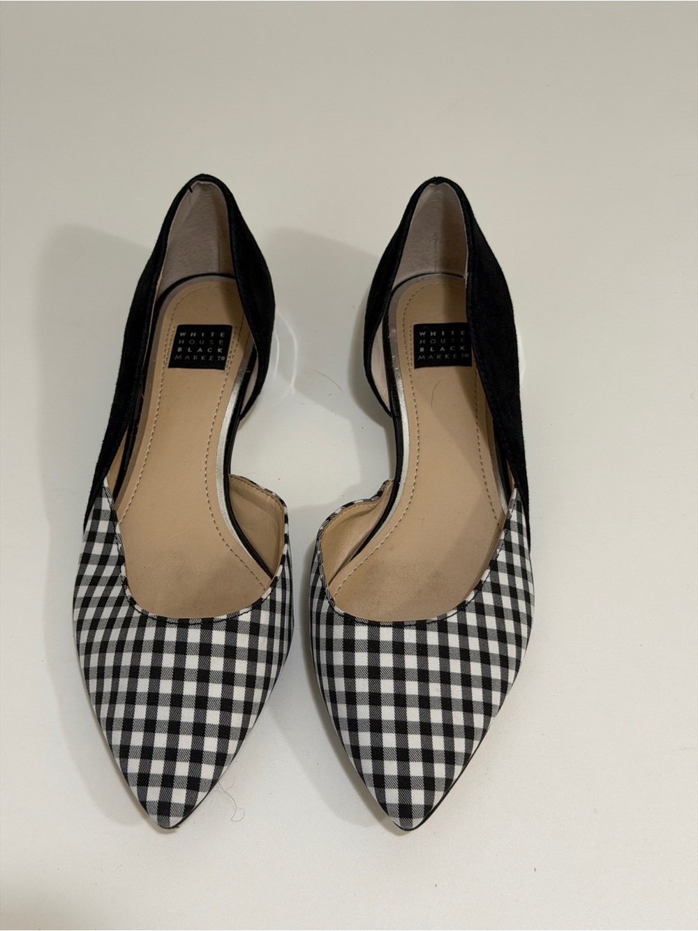 White House Black Market Black & White Gingham Pointed D'Orsay Flats